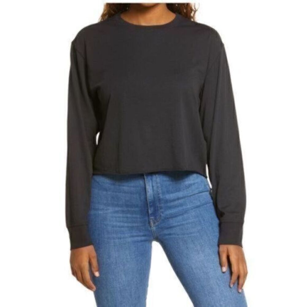 Bp Nordstrom Pink Bloom Crop Long Sleeve Tee Shirt Medium